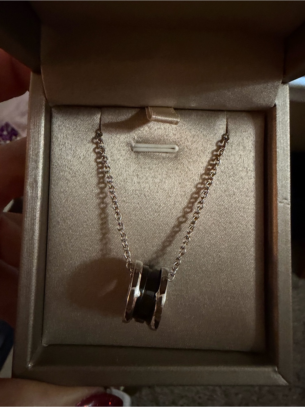 Sterling Silver Necklace with Black Center Ring Pendant
